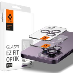 Folie Protectie Camera spate Spigen Optik pentru Apple iPhone 14 Pro / Apple iPhone 14 Pro Max, Sticla securizata, Full Glue, Set 2 buc, Deep Purple AGL05597