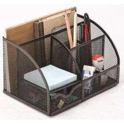 Accesorii birotica Organizer metalic Mesh, de birou, 7 compartimente, Q-Connect - negru
