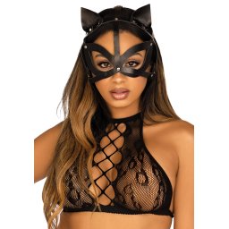 Leg Avenue Vegan Leather Studded Catmask Black