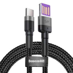 Cablu Baseus Cafule CATKLF-PG1 USB la USB Type-C Compatibil Huawei Super Charge si Quick Charge 3.0 5A 1M Negru/Gri