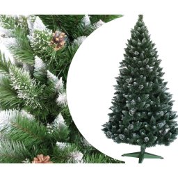 Brad de craciun artificial cu conuri si varfuri albe, din PVC, 180cm, suport inclus(Brazi)