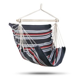 Hamac tip Scaun Rhodos pentru Casa, Gradina, Curte, bare din lemn, Albastru/Rosu