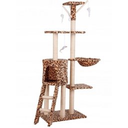 Ansamblu De Joaca Pentru Pisici, 138x54 Cm, 5 Nivele, 3 Jucarii Incluse, Animal print
