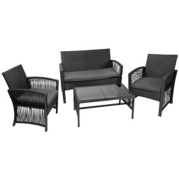 Set mobilier gradina/terasa din poliester/ratan, 4 piese, 3 perne, Negru