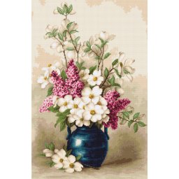 Set goblen de cusut, cu diagrama, Liliac si iasomie, 19x29 cm