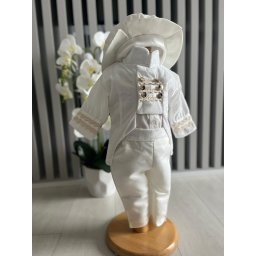 Costum de Print cu redingota pentru Botez - Alb