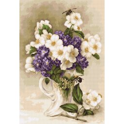 Set goblen de cusut, cu diagrama, Vaza cu flori de iasomie, 20x29 cm