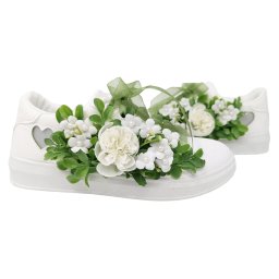 Tenisi pentru mireasa cu panglica si flori, alb-verde - DSPH303005