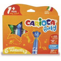 Carioca super lavabila, varf rotunjit special, 6 culori/cutie, CARIOCA Baby Teddy 1+