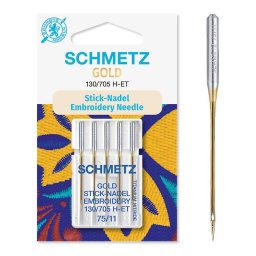 Set 5 ace Gold Line broderie Schmetz, finete ac intre 75-90 , pentru masina de brodat, sistem ac 130/705 H