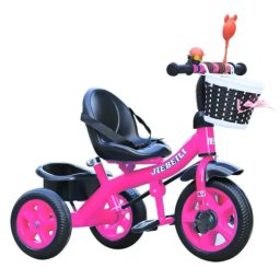 Tricicleta cu pedale pentru copii 2-5 ani, NBW, cos tip rachita cu fundita si cos spate, Roz