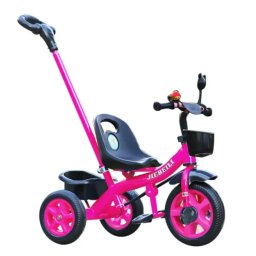 Tricicleta cu pedale si maner parental pentru copii 2-5 ani, NBW, cos frontal negru si cos spate, Roz