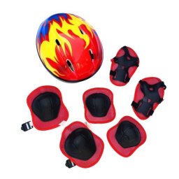 Set de protecție copii, Casca + Apărători pentru genunchi, coate și maini, Rosu