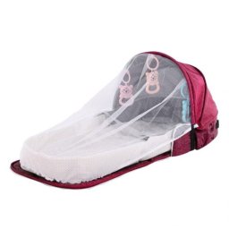 Patut de bebelusi pliabil si portabil tip geanta pentru calatorii, Visiniu