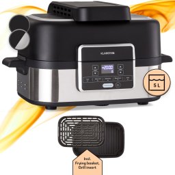 Klarstein Combo Air, friteuză cu aer cald și grill, 5 programe, 1500 W, coș de grătar de 4,5 l, coș de prăjire de 2,5 l (TK3G-ComboAirSS)