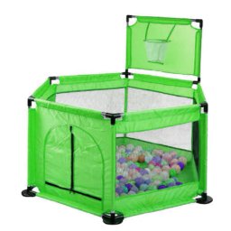 Tarc de joaca pentru copii cu cos de baschet si 50 bile, NBW, interior-exterior, 113x128 cm, Verde