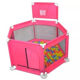 Tarc de joaca pentru copii cu cos de baschet si 50 bile, NBW, interior-exterior, 113x128 cm, Roz