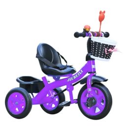 Tricicleta cu pedale pentru copii 2-5 ani, NBW, cos tip rachita cu fundita si cos spate, Mov