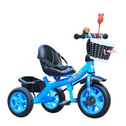 Tricicleta cu pedale pentru copii 2-5 ani, NBW, cos din rachita cu fundita si cos spate, Albastru