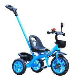 Tricicleta cu pedale si maner parental pentru copii 2-5 ani, NBW, cos frontal negru si cos spate, Albastru