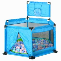 Tarc de joaca pentru copii cu cos de baschet si 50 bile, NBW, interior-exterior, 113x128 cm, Blue