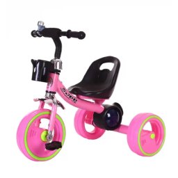 Tricicleta cu pedale, Muzica si lumini, Roz, Buton On/Off, Claxon