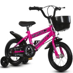 Bicicleta pentru copii cu roti ajutatoare si frane, 16 inch, Roz