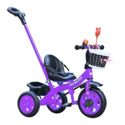 Tricicleta cu pedale si maner parental pentru copii 2-5 ani, NBW, cos din rachita cu fundita si cos spate, Mov