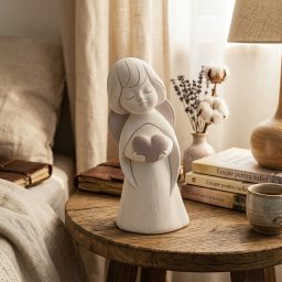 Statueta Ingeras cu Inimioara 15 cm Alb