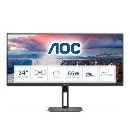 Monitor LED U34V5C/BK 34 inch UWQHD 3440x1440 100Hz 4ms GTG AMD FreeSync boxe USB Type C 65W hub USB HDMI DisplayPort pivot VESA negru