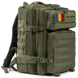 Rucsac tactic militar Armata sac, 45L, Verde armata, Steagul Romaniei velcro