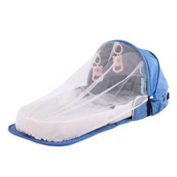 Patut de bebelusi pliabil si portabil tip geanta pentru calatorii, Albastru