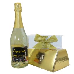 Cadou Sanatate, Iubire, Fericire - Vin Spumant Luxuria cu foita de aur 23k, set borcanase cu miere - ILIF304003