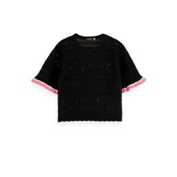SCOTCH & SODA Top Pointelle Crop Knitted Tee 171824 SC0008 black