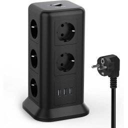Prelungitor tip Turn Tessan TPS01, 11 prize, 3 USB 3.1A, cablu 2m, protectie la suprasarcina - Negru