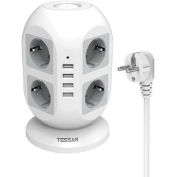 Prelungitor tip Turn Tessan JW402, 8 prize, 4 USB 3.1A, cablu 2m, protectie la suprasarcina