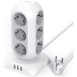 Prelungitor tip Turn Tessan TPS02, cu 12 prize, 3 USB 3A, cablu 2m