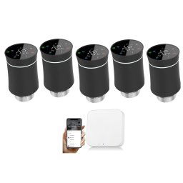 Kit automatizare smart radiatoare, 5 capuri Termostatate QTV, Wireless, Wifi, hub gateway, aplicatie iOS/ Android