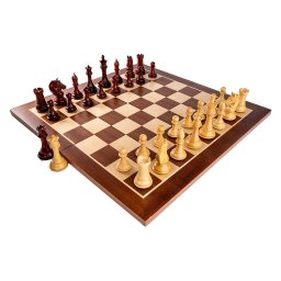 Combo set cu piese de sah din lemn de padauk Staunton 7 New Royal si tabla de sah din lemn de mahon 58mm