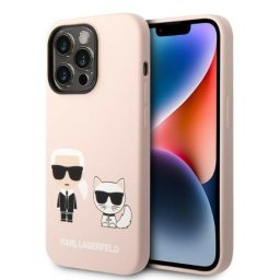 Husa Husa telefon Karl Lagerfeld pentru iPhone 14 Pro Max, Karl and Choupette, MagSafe, Silicon lichid, Roz
