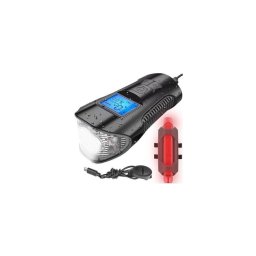 Lanternă LED reîncărcabilă pentru bicicletă cu vitezometru și sonerie LED/1500 mAh IP65