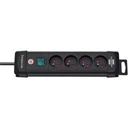 Prelungitor Prelungitor BRENNERSTUHL Premium, 4 prize cu impamantare, cablu 1.8 m, intrerupator - negru