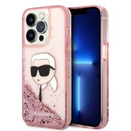 Husa Karl Lagerfeld Glitter Karl Head - Husă telefon - compatibil cu Apple iPhone 14 Pro - Glitter - culoare Roz
