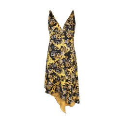 VERSACE JEANS COUTURE Rochie Leasure Dress Envers Satin Print Logo Couture 74HAO912NS228 g89 black/gold