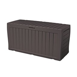 Lada plastic de depozitare gradina, pentru unelte, jucarii, perne, cu capac incuietor, material rezistent UV, maro, Keter Marvel Plus, 117x57x45 cm, 270 L