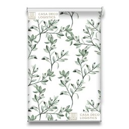 Roletă textilă Floral 8004 alb cu frunze verzi