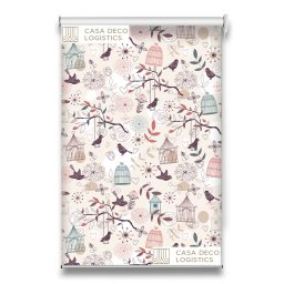 Roletă textilă Floral 8005 crem cu păsări și colivii decorative