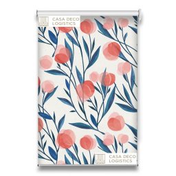 Roletă textilă Floral 8006 albă cu model floral roșu și frunze albastre