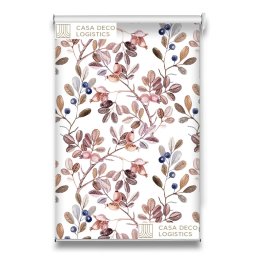 Roletă textilă Floral 8007 albă cu model frunze și flori în nuanțe maro și roz