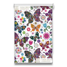 Roletă textilă Floral 8009 albă cu fluturi și flori colorate